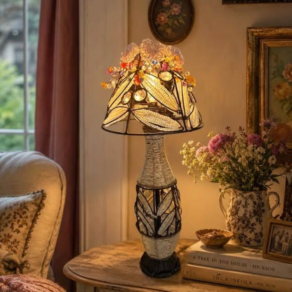 Unique Vintage Beaded Table Lamp 18"